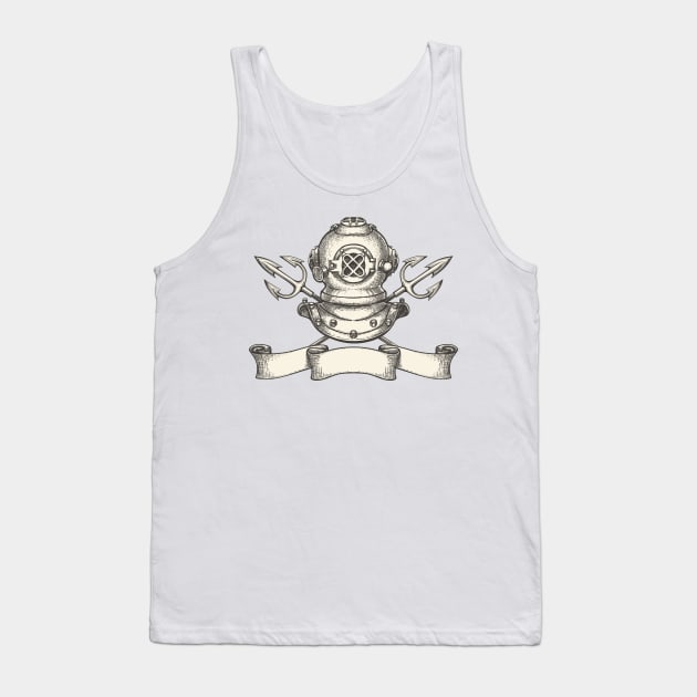 Diving helmet with tridents and ribbon Tank Top by devaleta